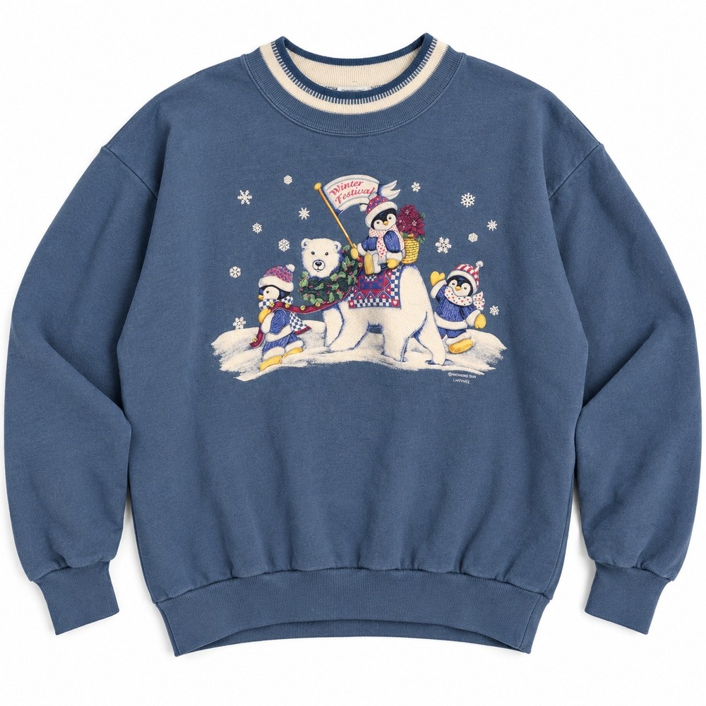 Vtg 90s Morning Sun Winter Festival Penguin Polar Bear Christmas Ugly sweater